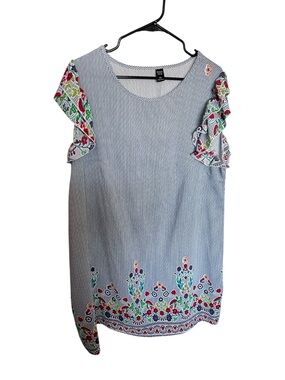 EMERY ROSE Blue Stripe Embroidered Shift Dress. Size 2XL